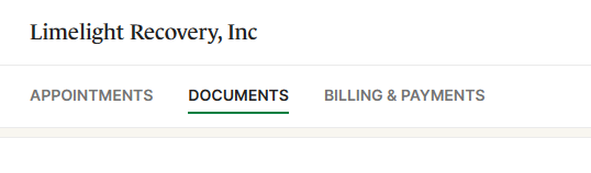 Portal tabs: Appointments, Documents, Billing